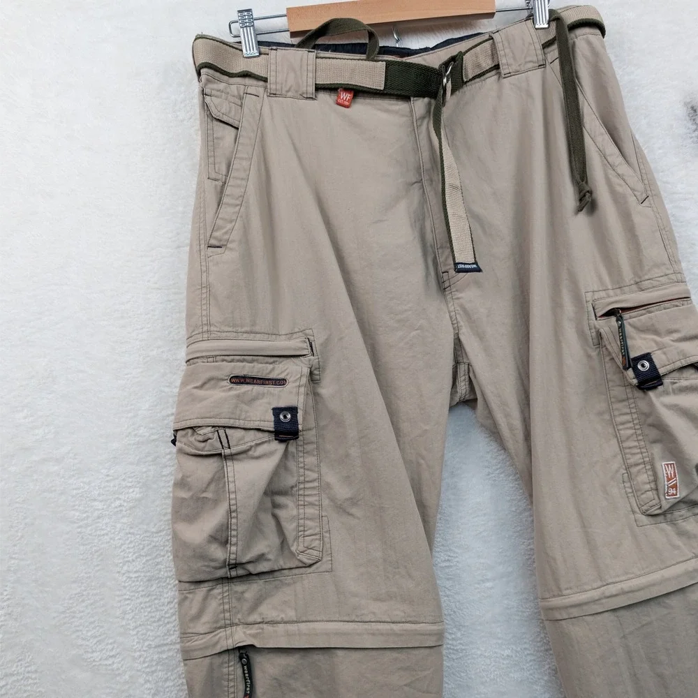 VTG Wearfirst Cargo Pants Mens 37x32 Tan Convertible Relaxed Fit Paratrooper Y2K